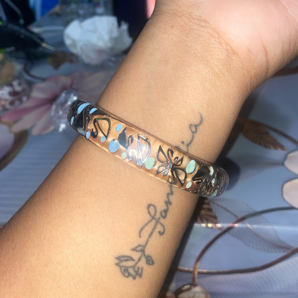 Vintage Acrylic Swarovski Swan Bangle Bracelet